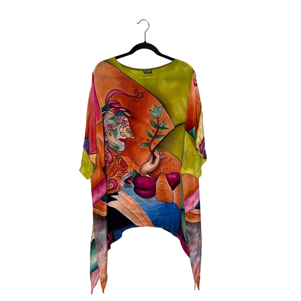 Dilemma Dhun‎ Shroff Silk Tunic Women OS Multicolor Good Picasso Art To Wear
